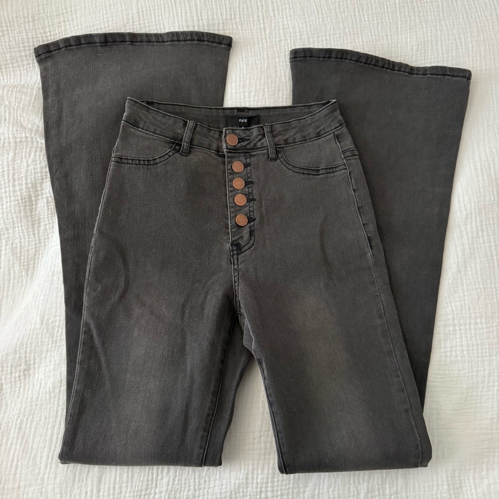 Fate Black High-Rise Wide-Leg Jeans with Button-Fly